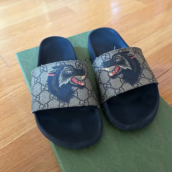 Gucci Kids Brown and Black Patterned Slide Sandals - Picture 4 of 4